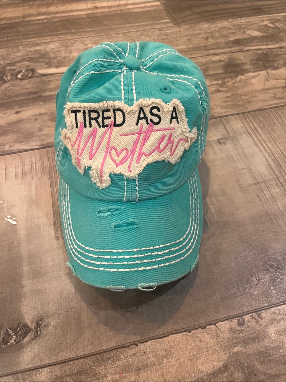 KBETHOS Tired As A Mother Distressed Hat | Adjustable | Turquoise | NWOT